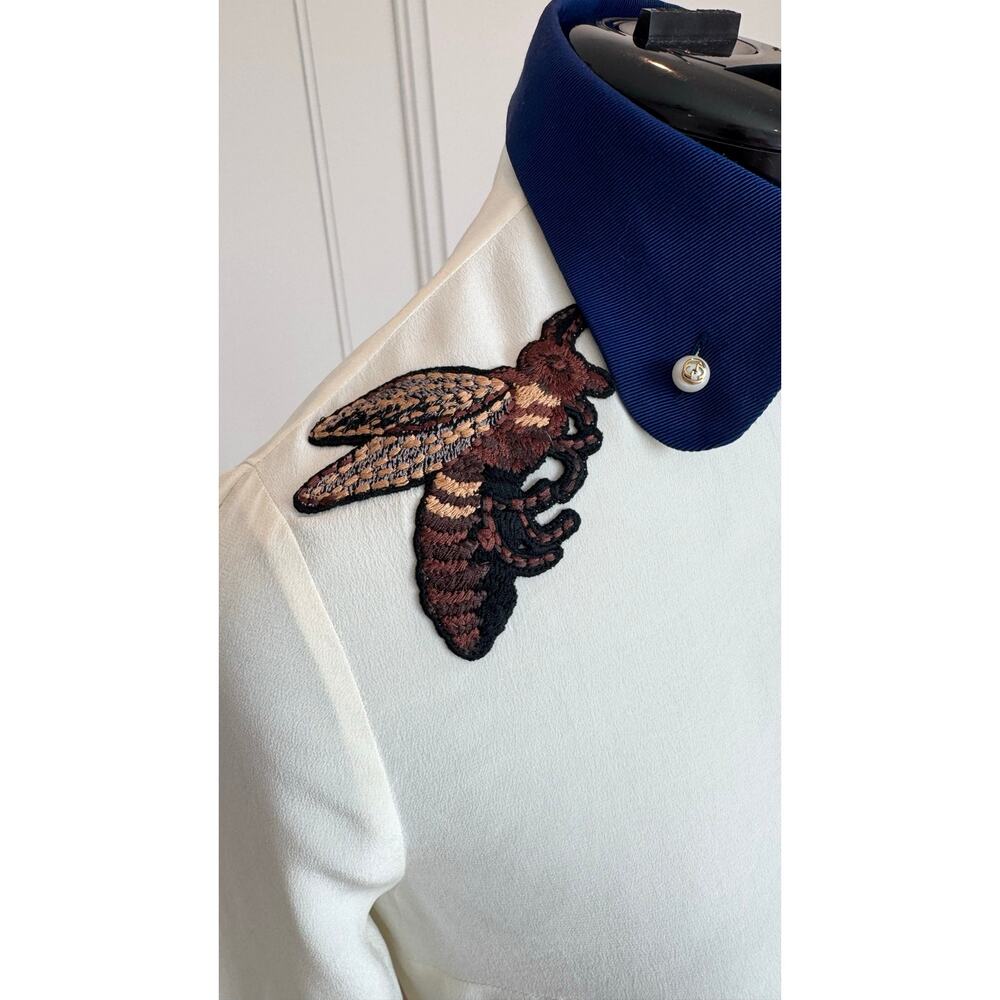Gucci 100% Silk Embroidered Bee Blouse and (optional) Oscar de la Renta Scarf